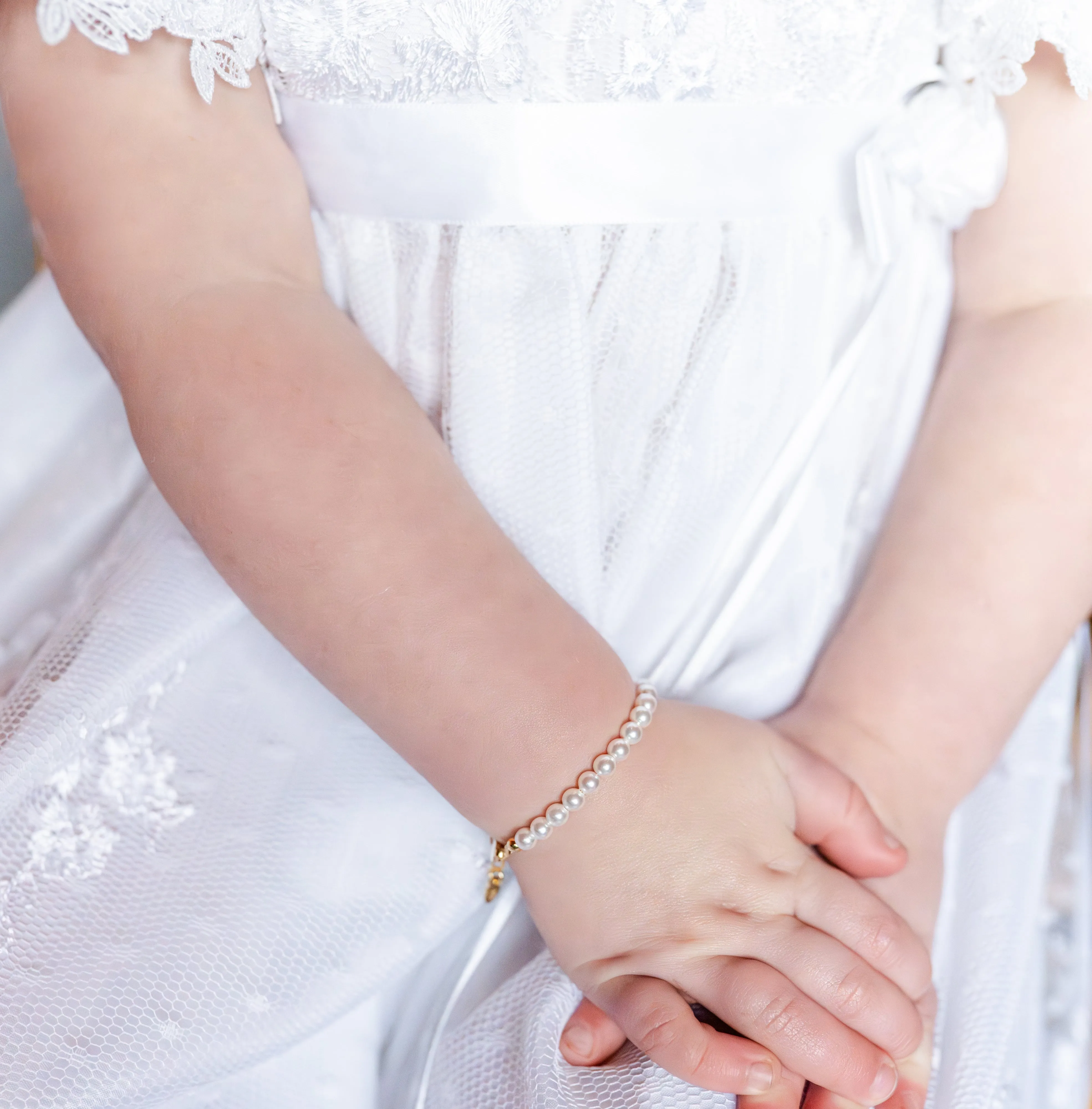 Audrey-14K Gold-Plated Pearl Bracelet with Simulated Pearls for Babies, Toddlers and Little Girls