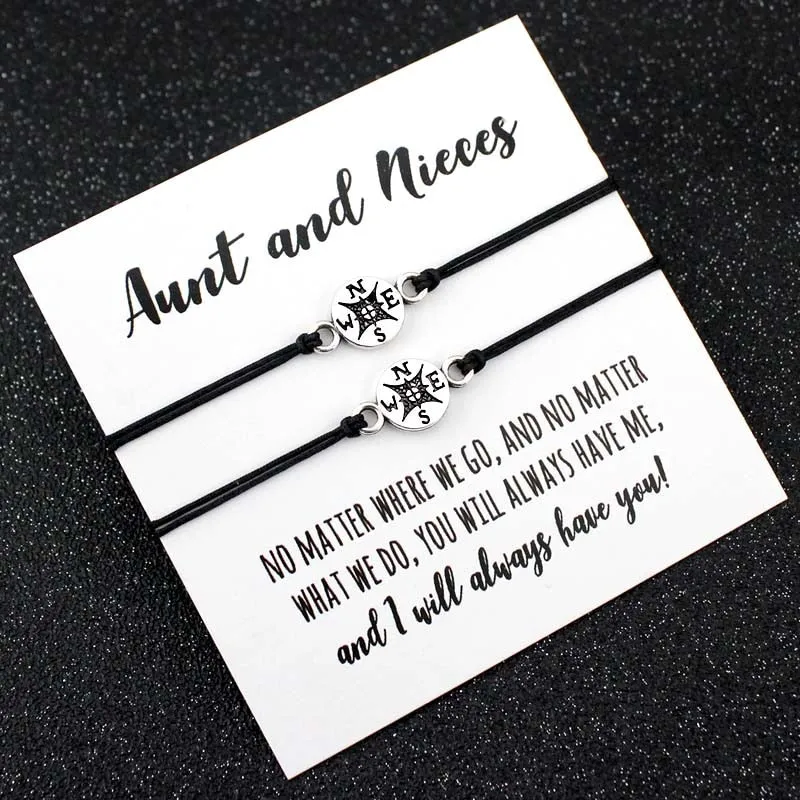 Aunt Niece Mother Daughters Grandma Granddaughter Love Friends Thanksgiving Gift Make a Wish Dream Compass Bracelets for Women