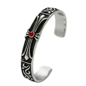Bangles - Stainless Steel. Black Accents - Cross - Red Crystal.
