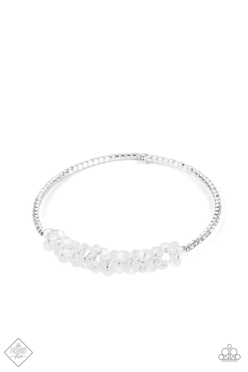 BAUBLY Personality - White - Crystal Bead Paparazzi Flex Expansion Cuff Bracelet - August 2022 Fiercely 5th Avenue Fashion Fix