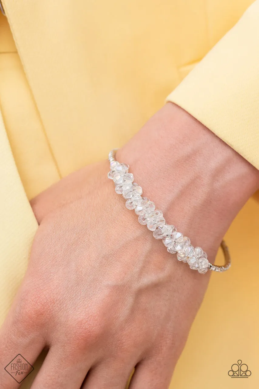 BAUBLY Personality - White - Crystal Bead Paparazzi Flex Expansion Cuff Bracelet - August 2022 Fiercely 5th Avenue Fashion Fix