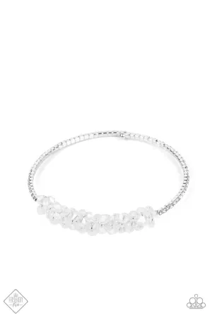 BAUBLY Personality - White - Crystal Bead Paparazzi Flex Expansion Cuff Bracelet - August 2022 Fiercely 5th Avenue Fashion Fix