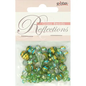 BEAD GLASS METALLIC STRIPE LIME 50PC