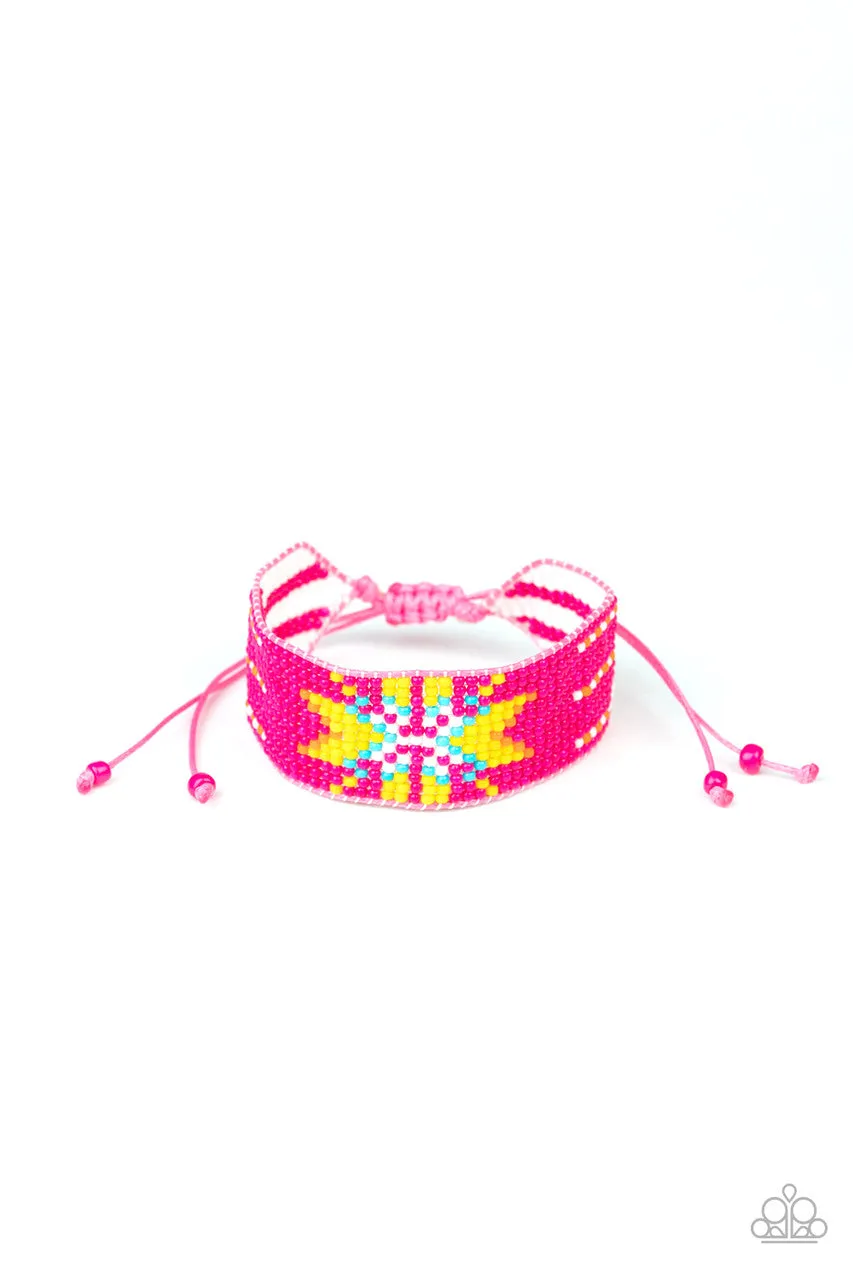 Beaded Badlands - Pink - Patterned Seed Bead Paparazzi Pull Cord Bracelet