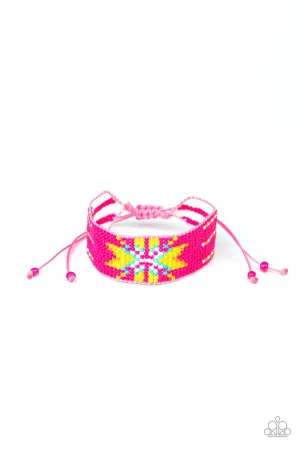 Beaded Badlands - Pink - Patterned Seed Bead Paparazzi Pull Cord Bracelet