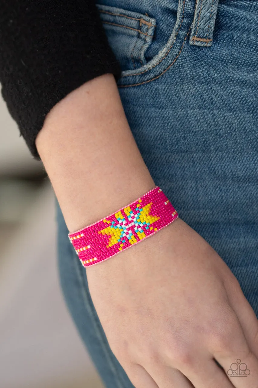 Beaded Badlands - Pink - Patterned Seed Bead Paparazzi Pull Cord Bracelet