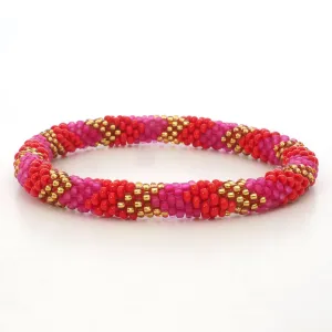 Beaded Bracelet - Mat Pink & Red & Gold