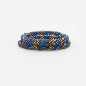 Beaded Bracelet  Set -  Mat Blue & Shiny Gold & Blue
