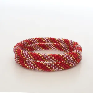 Beaded Bracelet Set - Transparent Shiny Red & Rose & Gold