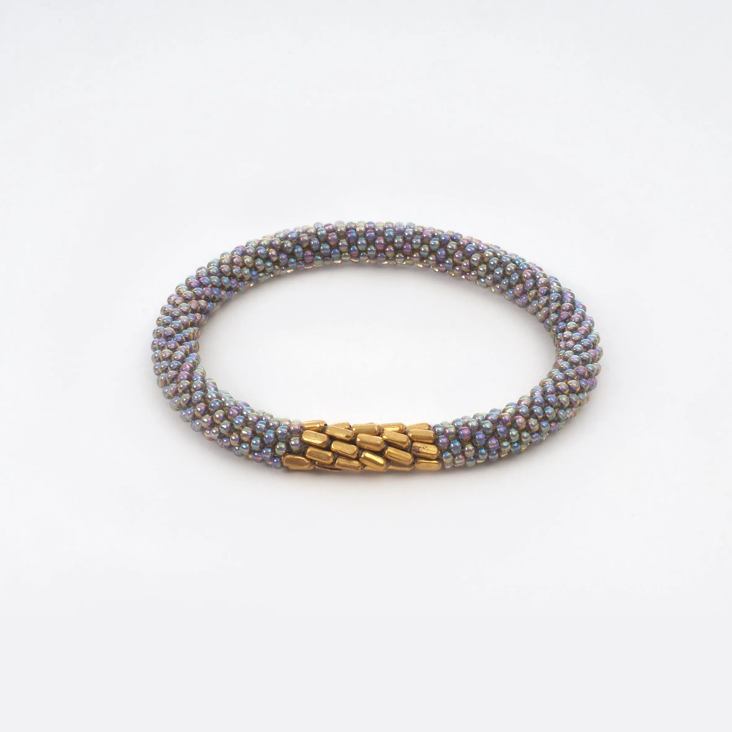 Beaded Bracelet With Brass - Transparent Silver Shiny