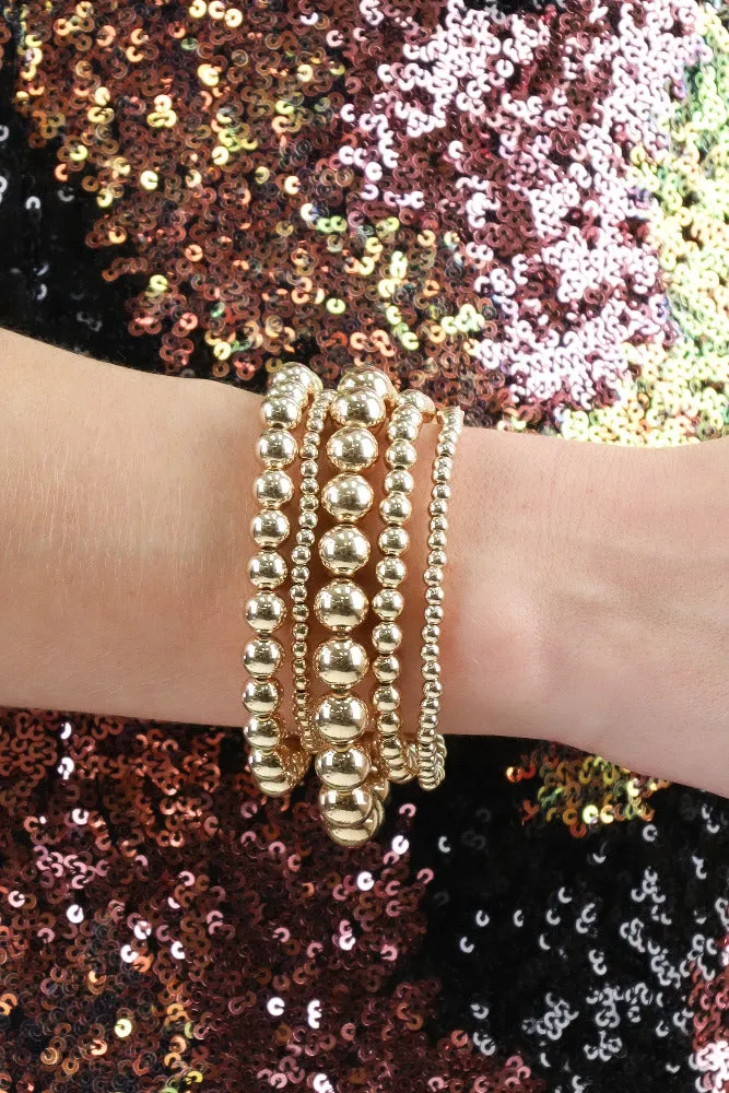 Beaded Set of 5 Stretch Bracelets - Gold