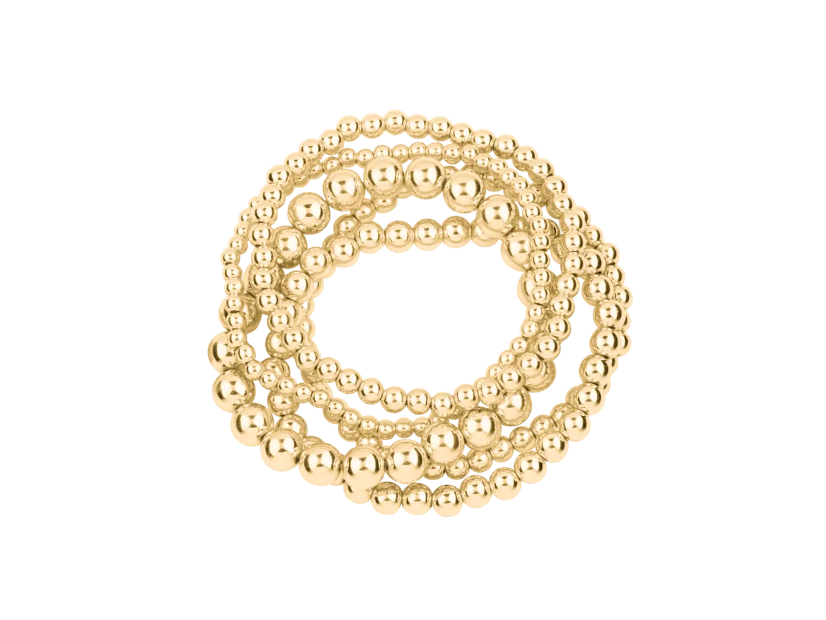 Beaded Set of 5 Stretch Bracelets - Gold