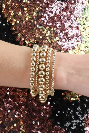 Beaded Set of 5 Stretch Bracelets - Gold