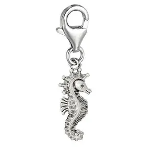 Beautiful Seahorse Clip On Charm Pendant for European Charm Jewelry w/ Lobster Clasp