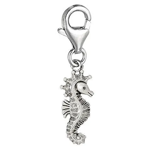 Beautiful Seahorse Clip On Charm Pendant for European Charm Jewelry w/ Lobster Clasp