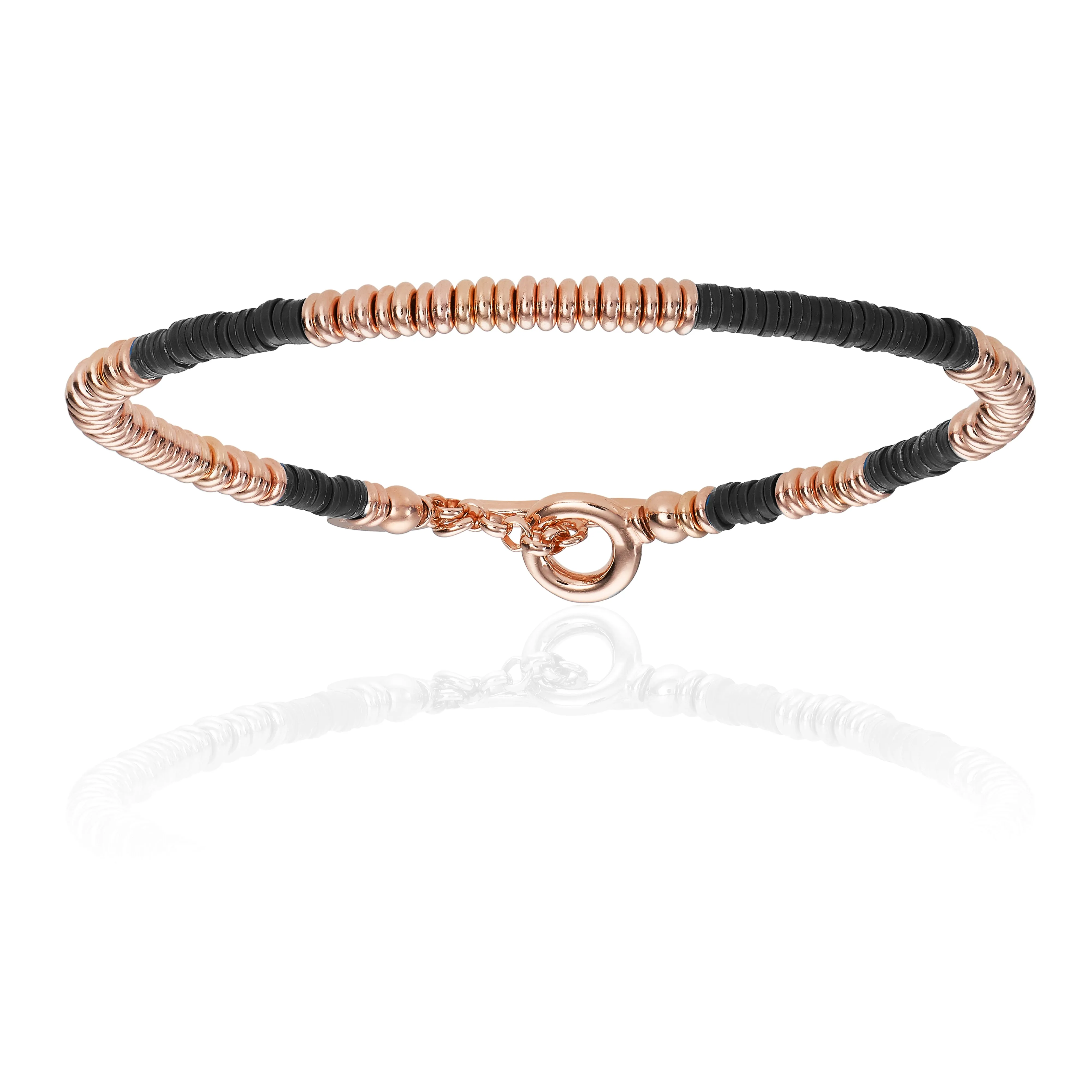 Black African Beaded Bracelet with Pink Gold