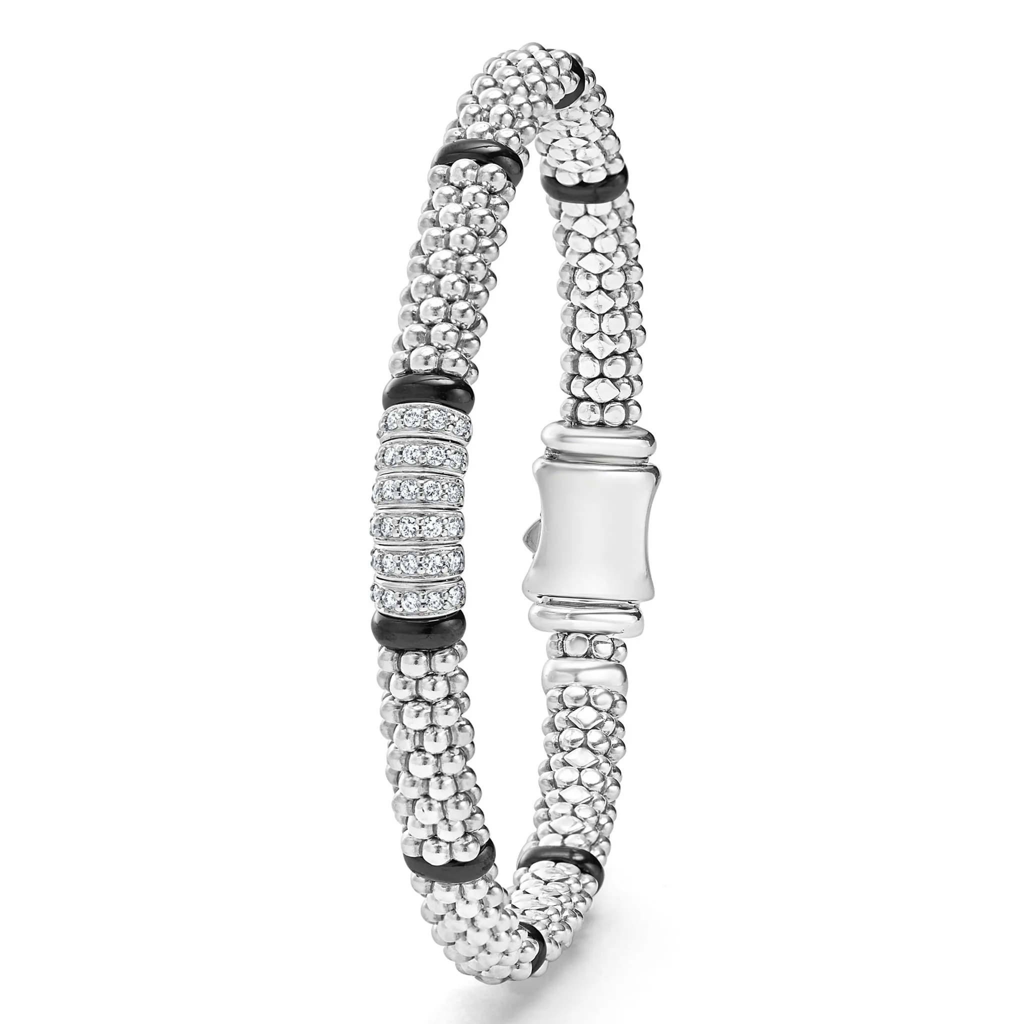 Black Caviar Black Six Station Diamond Caviar Bracelet | 6mm