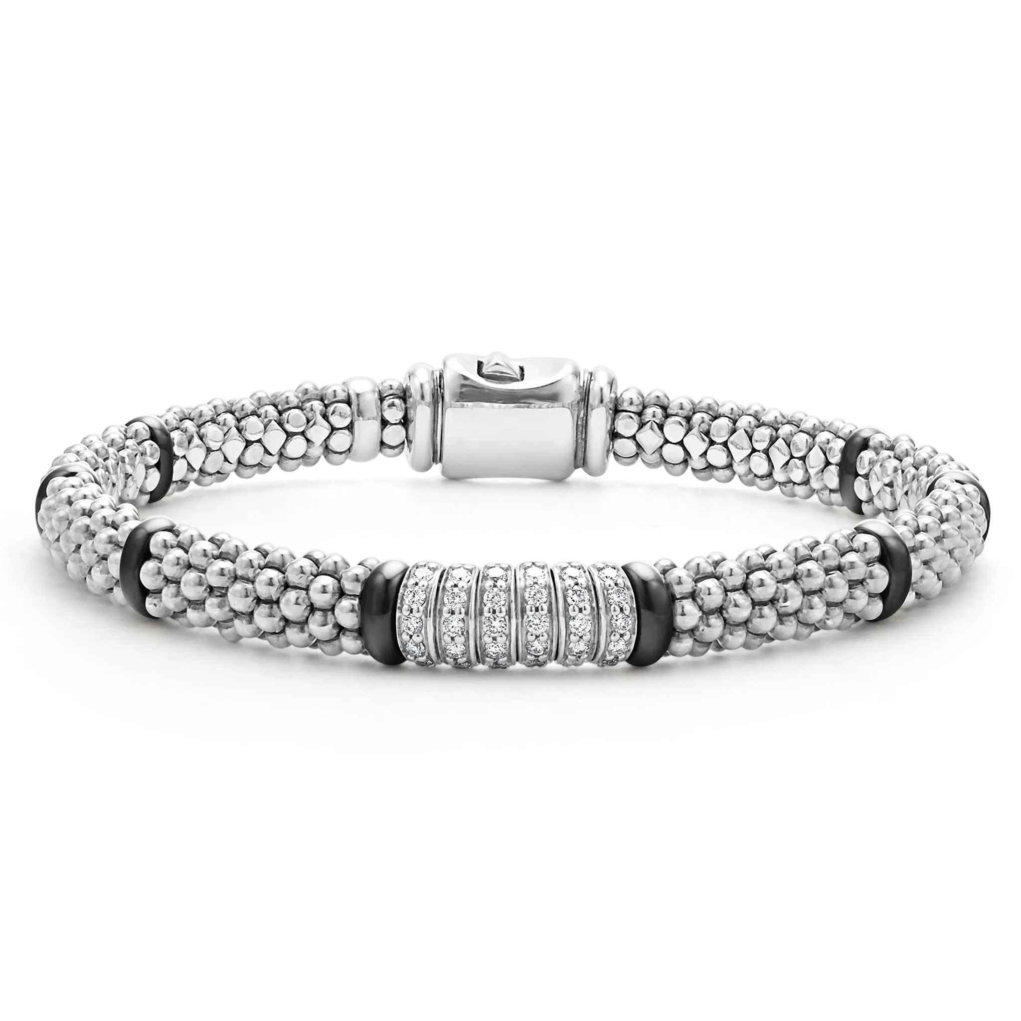 Black Caviar Black Six Station Diamond Caviar Bracelet | 6mm