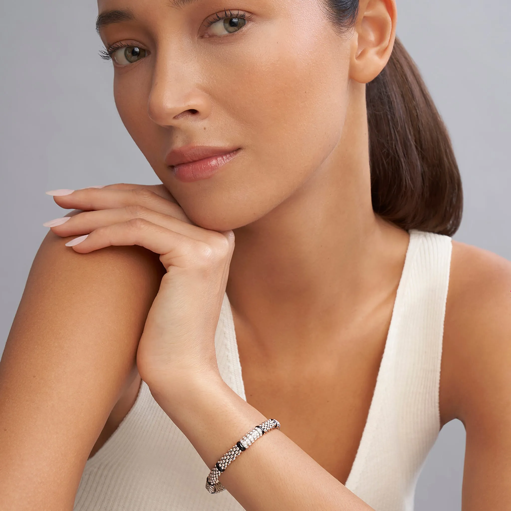 Black Caviar Black Six Station Diamond Caviar Bracelet | 6mm