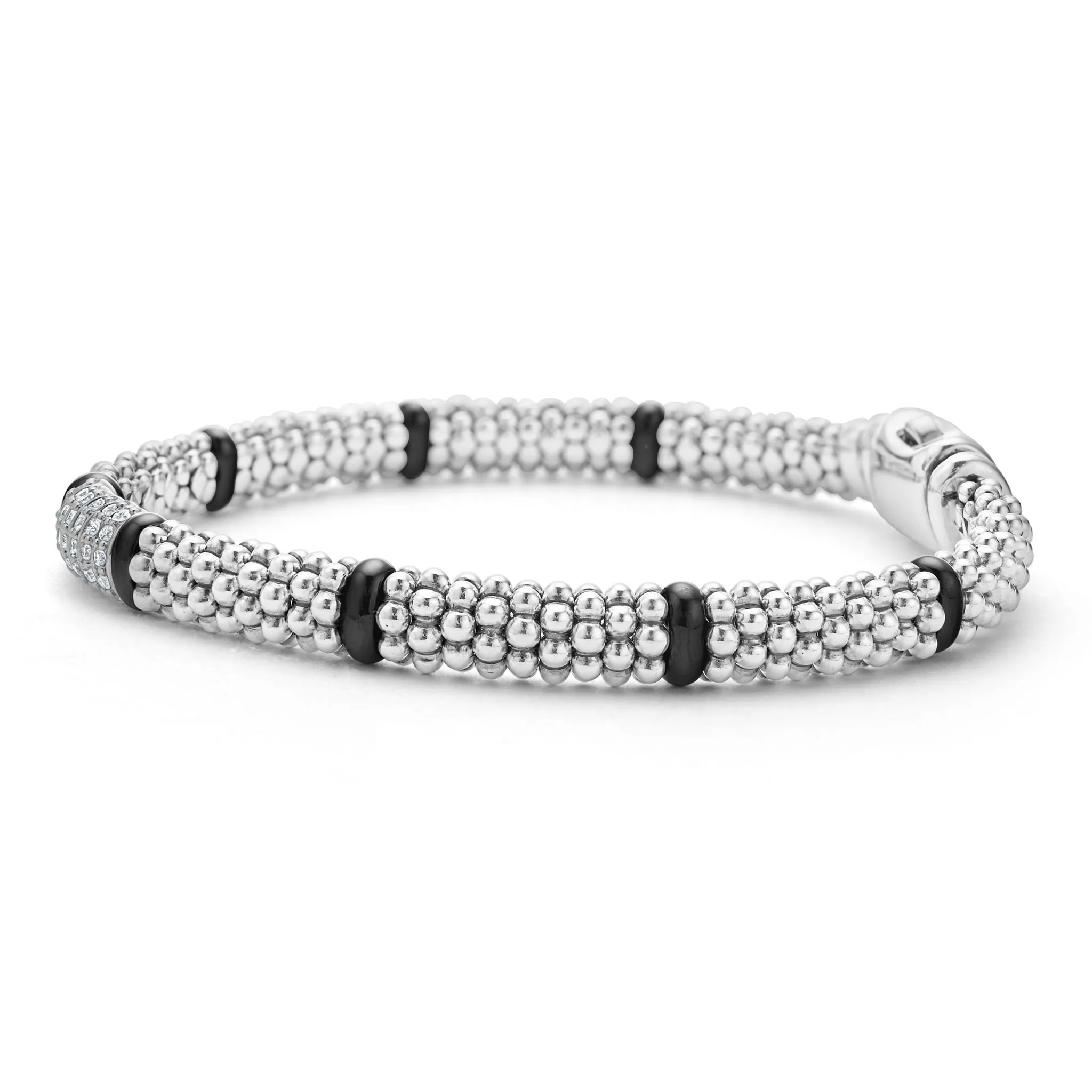 Black Caviar Black Six Station Diamond Caviar Bracelet | 6mm