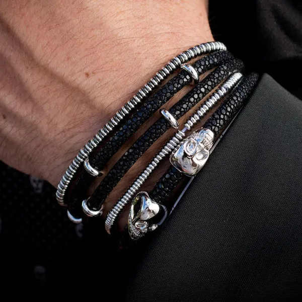 Black Double Stingray Leather with Silver