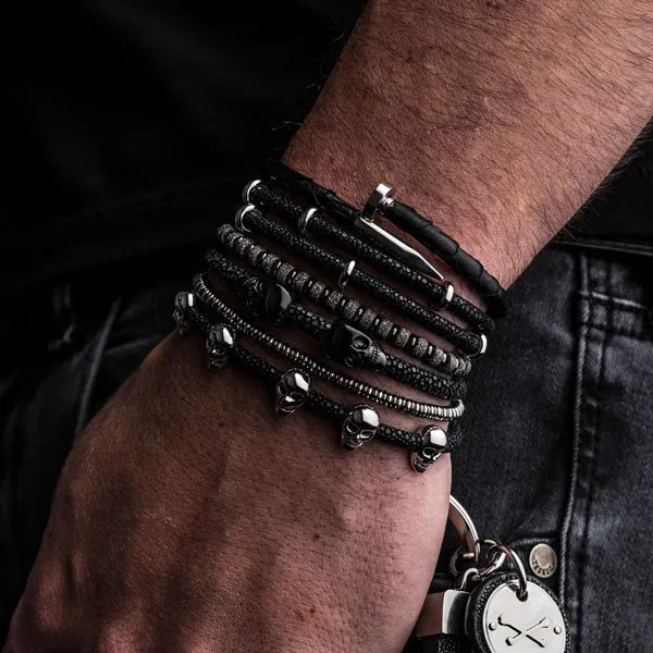 Black Double Stingray Leather with Silver