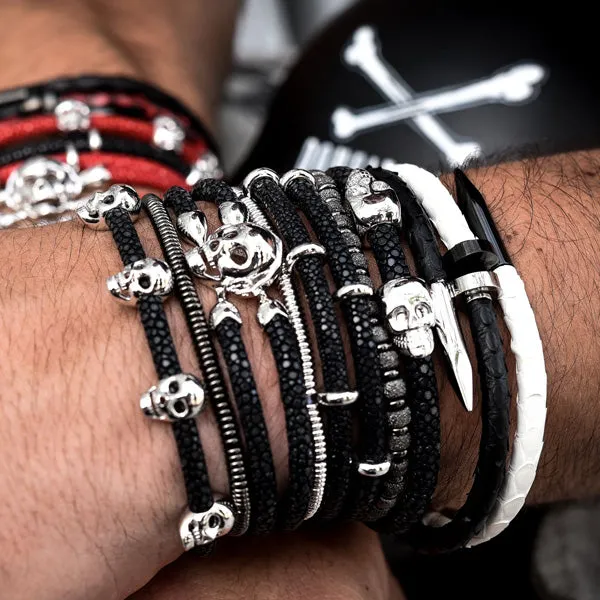 Black Double Stingray Leather with Silver