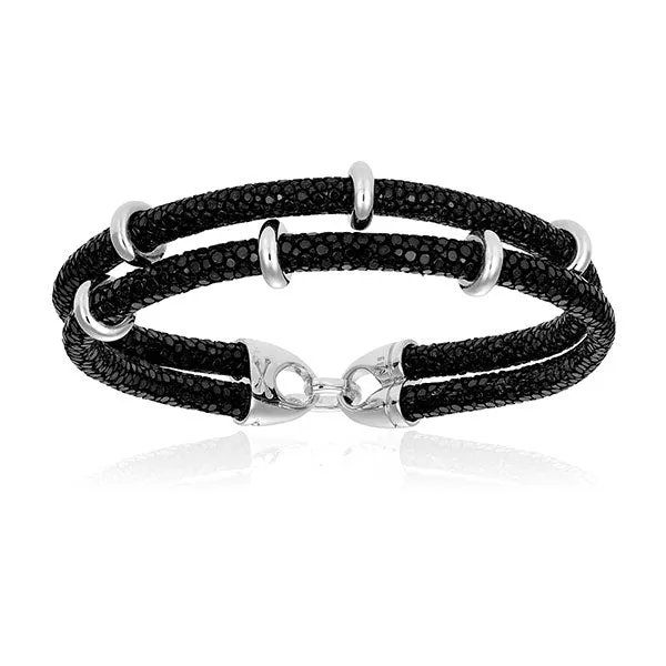 Black Double Stingray Leather with Silver