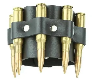 Black leather bracelet w/ .308 brass bullet shell details