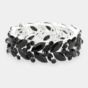 Black Marquise Stone Stretch Pageant Bracelet  | Prom Jewelry | 506467