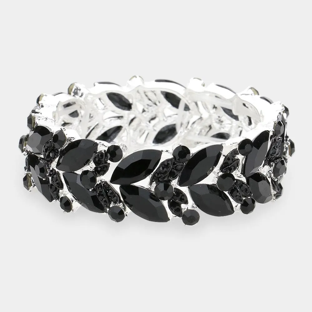 Black Marquise Stone Stretch Pageant Bracelet  | Prom Jewelry | 506467