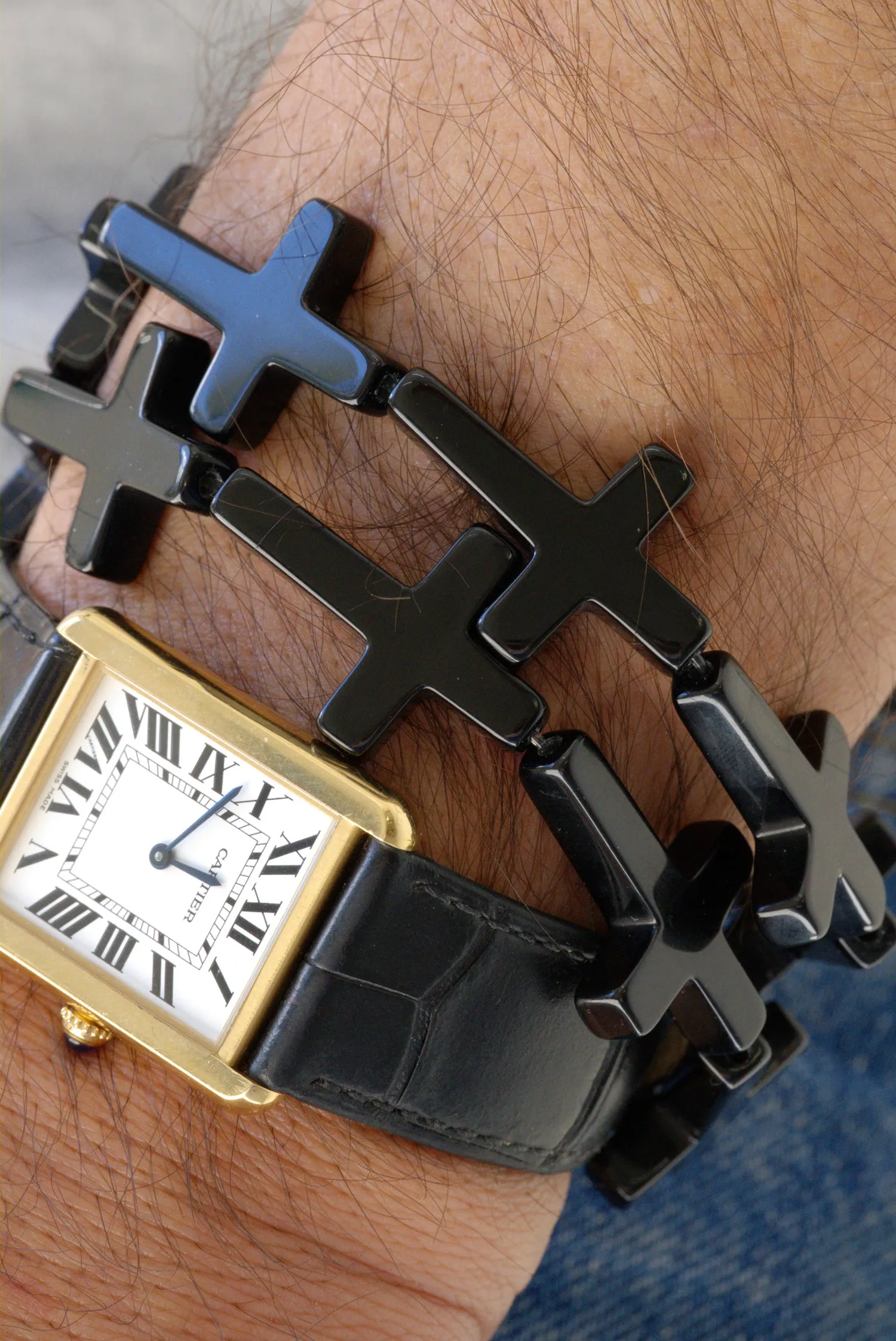 Black onyx cross bracelet