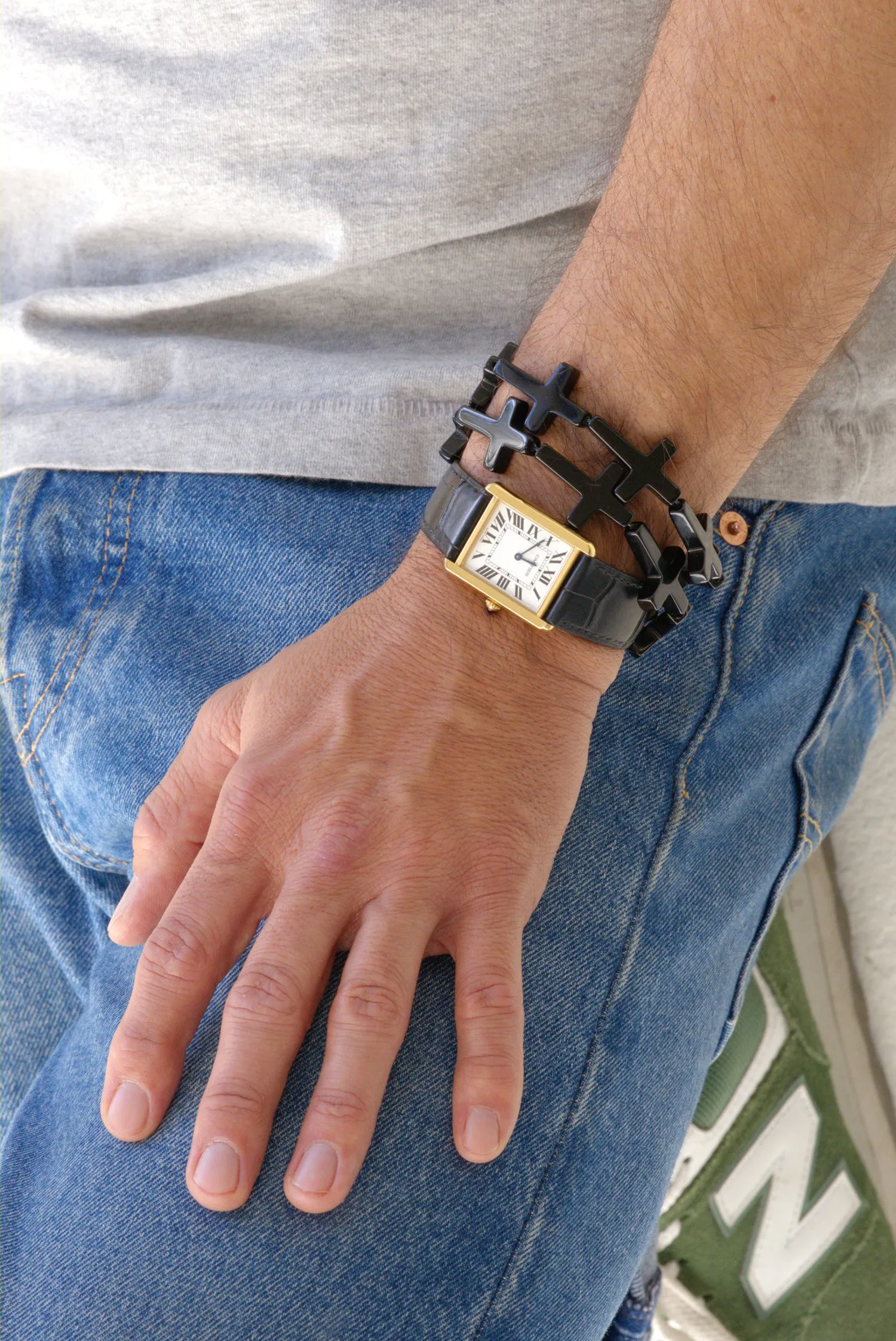 Black onyx cross bracelet