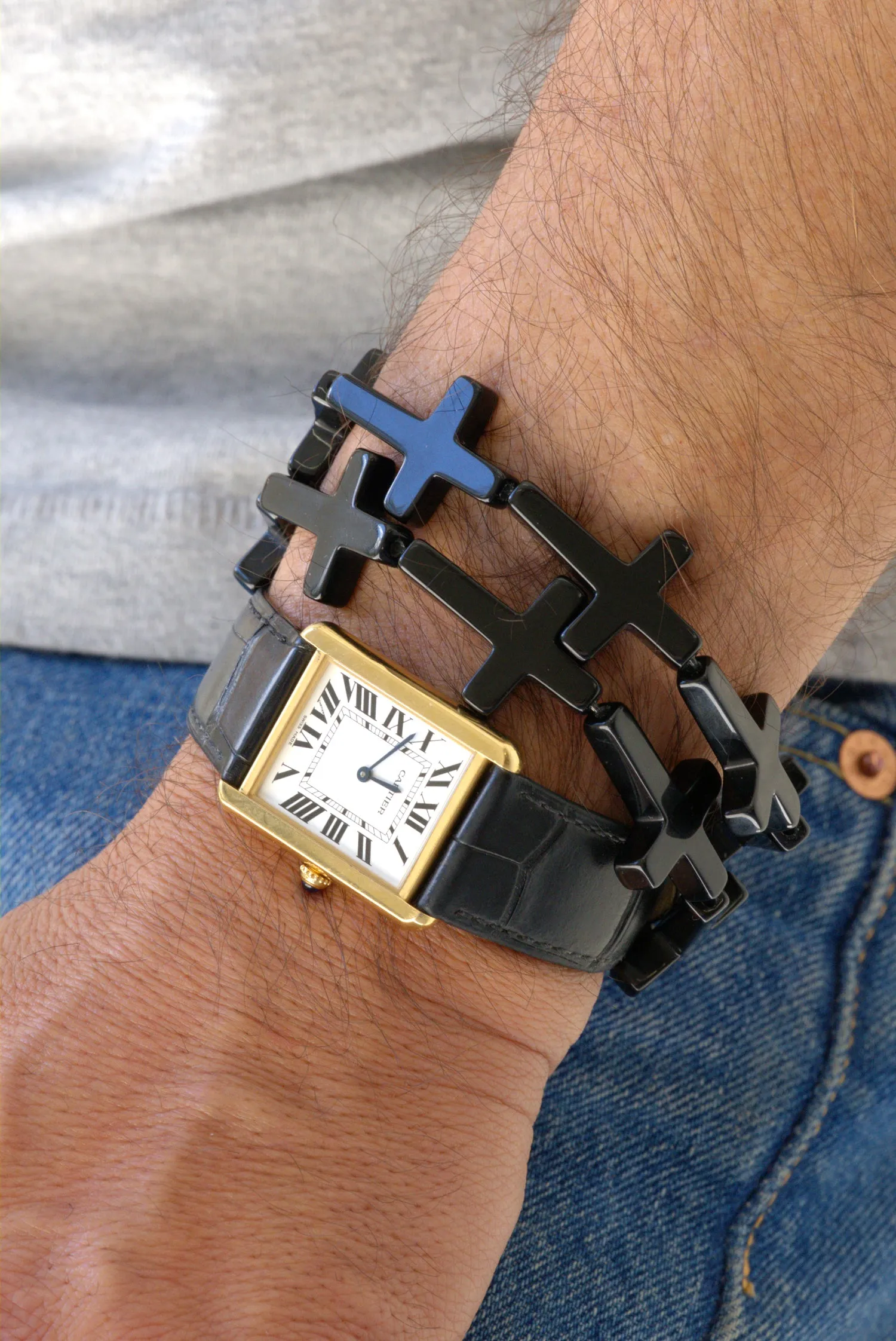 Black onyx cross bracelet