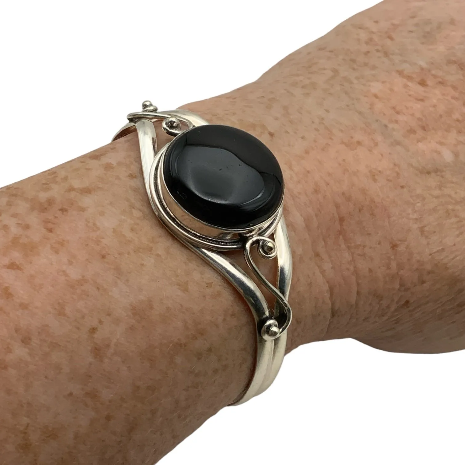 Black Onyx Solid 925 Sterling Silver Cuff Bracelet