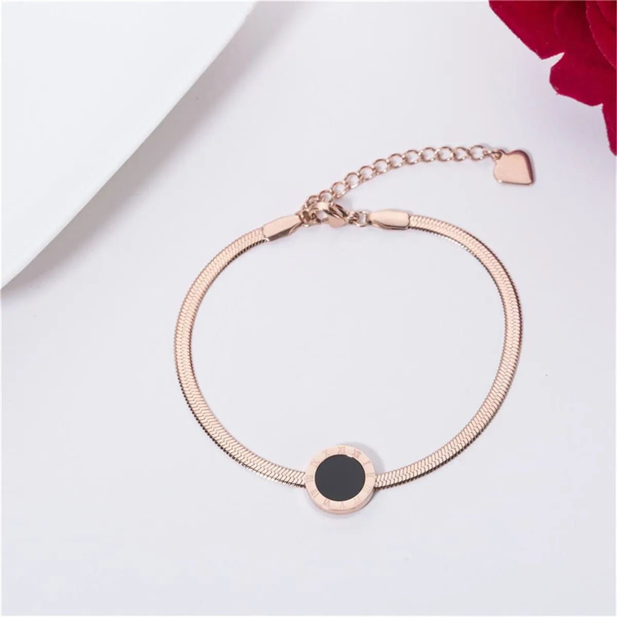 Black Shell & 18K Rose Gold-Plated Roman Numeral Bracelet