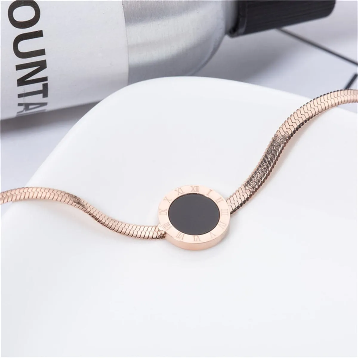 Black Shell & 18K Rose Gold-Plated Roman Numeral Bracelet