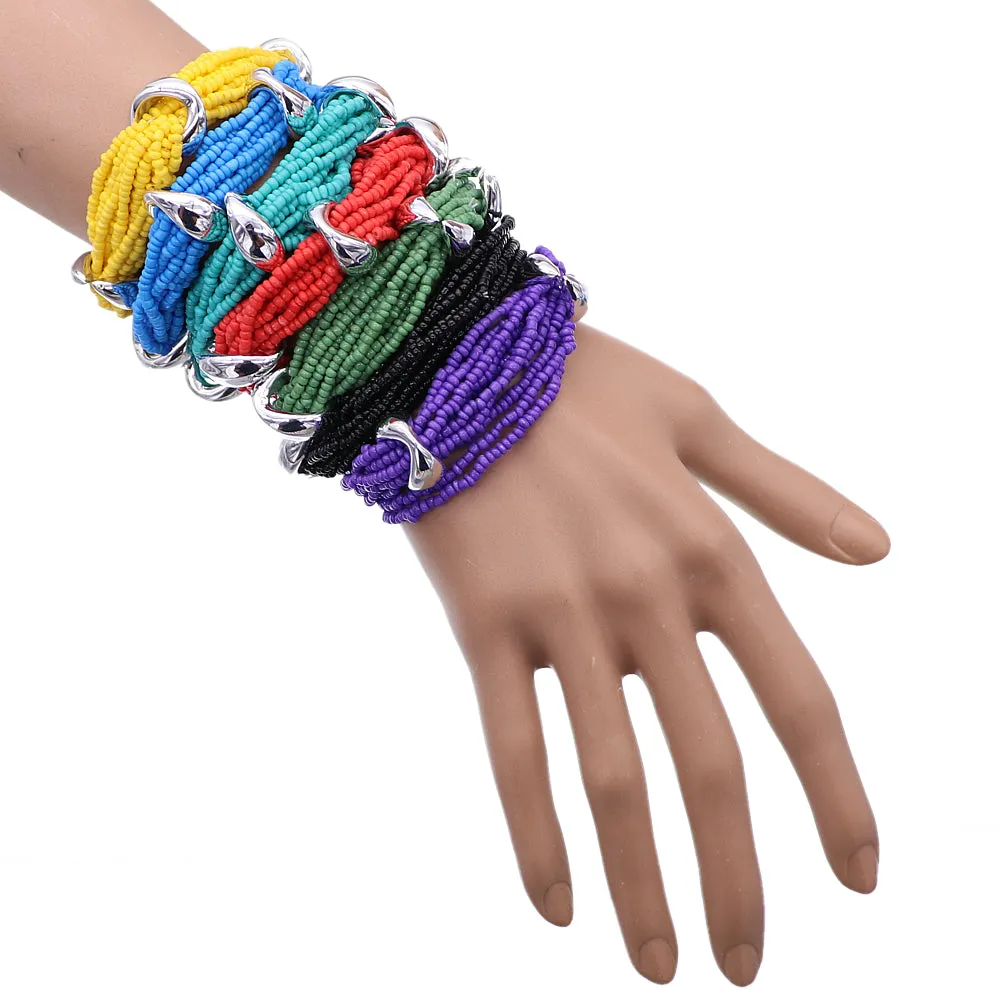 Black Stacked Sequin Beaded Stretch Bracelet