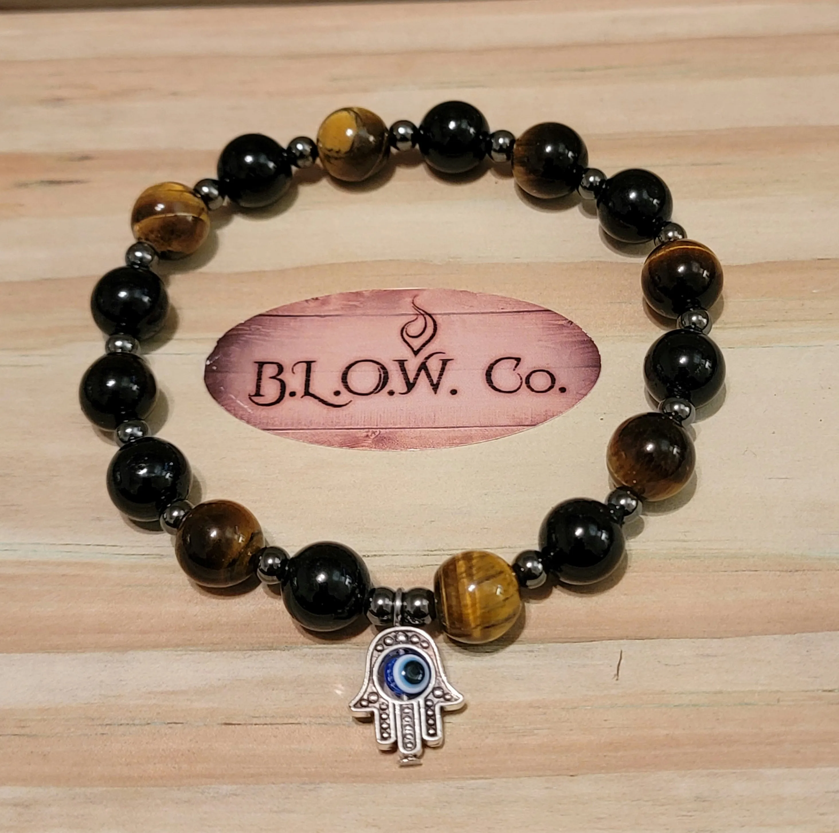 Black Tourmaline and Tigers Eye with Hamsa Hand for Protection from Negative People