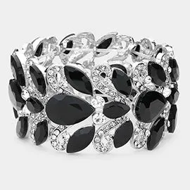Black/Clear Chunky Crystal Teardrop Pageant Stretch Bracelet  | Prom Bracelet |  647564