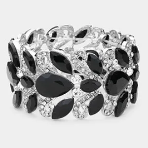 Black/Clear Chunky Crystal Teardrop Pageant Stretch Bracelet  | Prom Bracelet |  647564