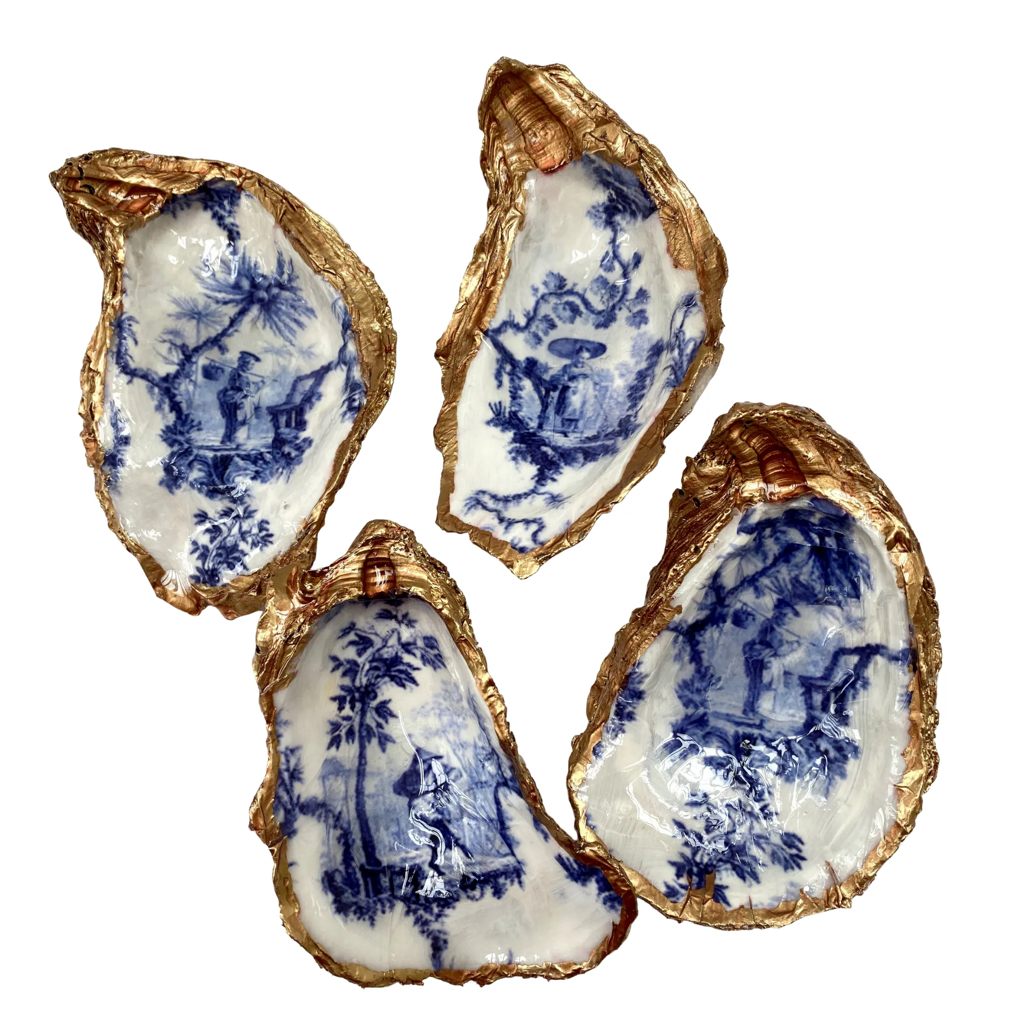 Blue Chinoiserie Ring Dish | Oyster Shell Art | Lady Dancing
