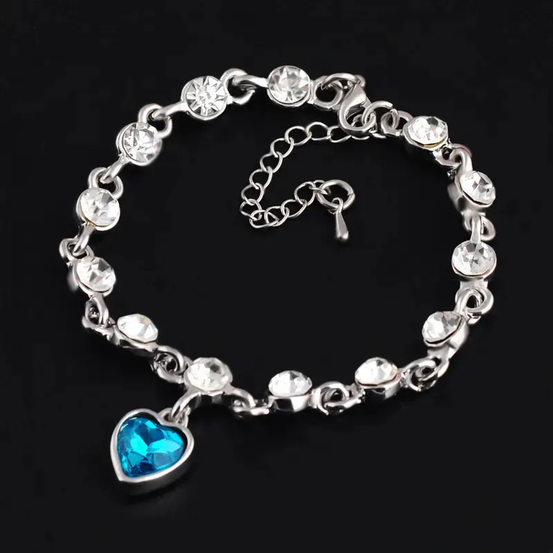 Blue Crystal Heart Bracelet for Women