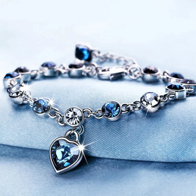 Blue Crystal Heart Bracelet for Women