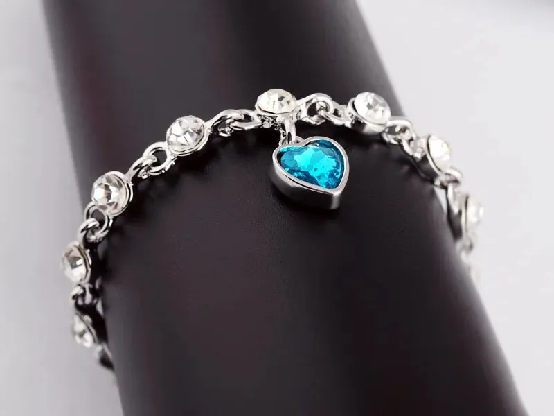 Blue Crystal Heart Bracelet for Women