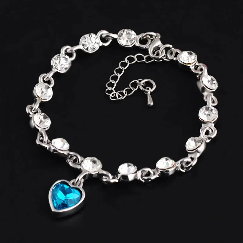 Blue Crystal Heart Bracelet for Women
