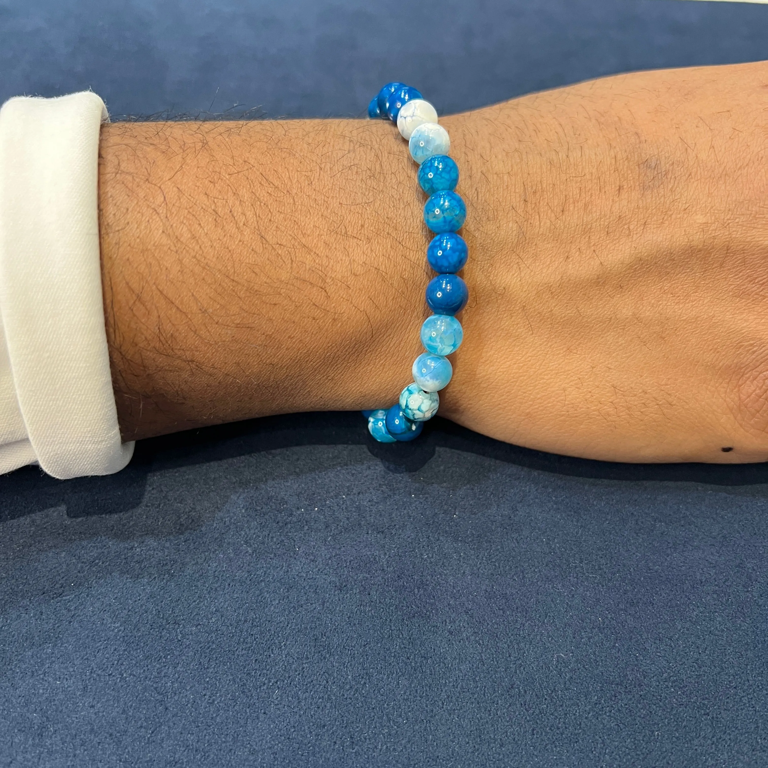 Blue Fire Agate Beaded Stretch Bracelet
