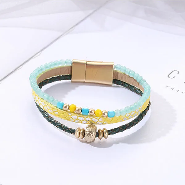 Blue Layered Beads Tassel Bracelet