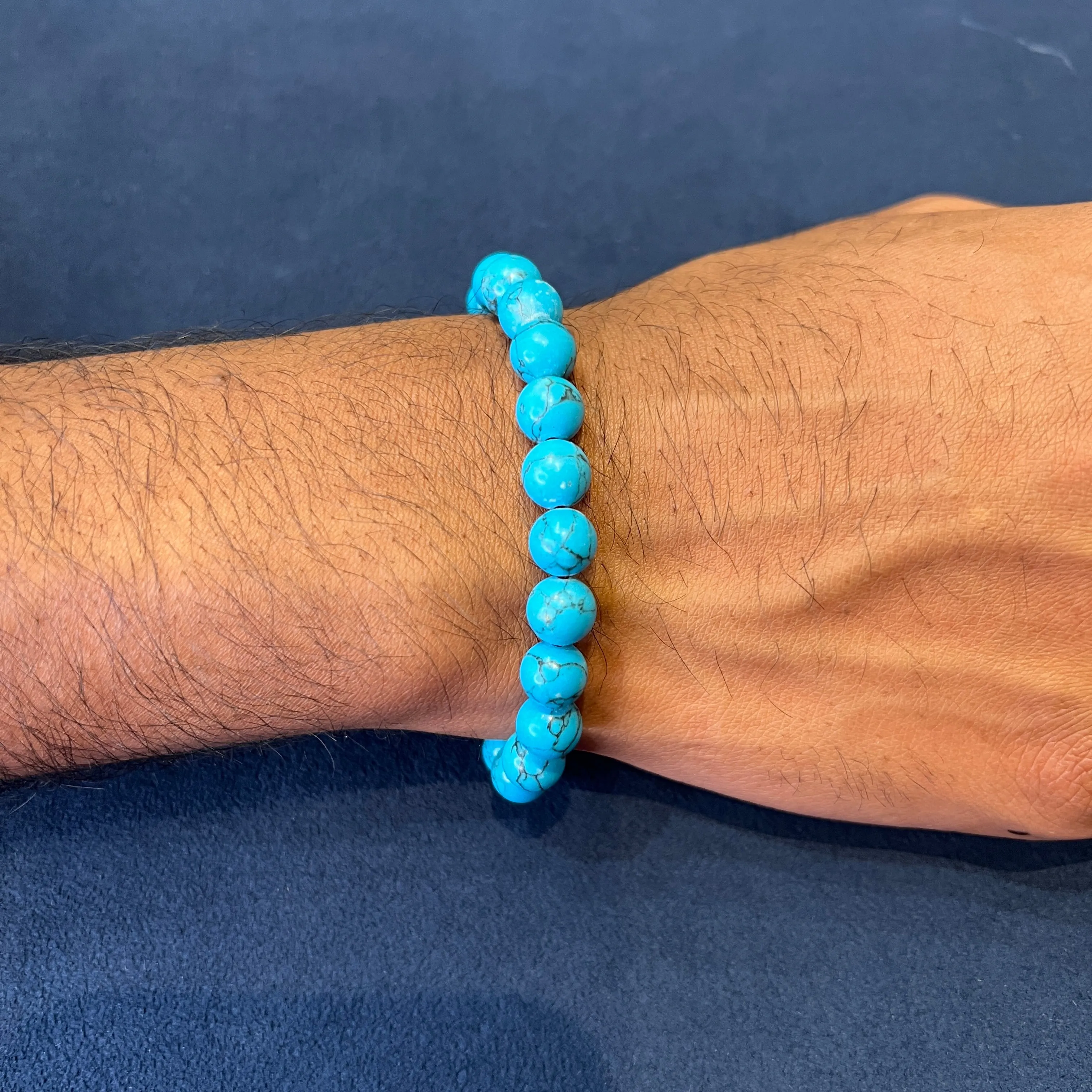 Blue Turquoise Agate (8mm) Beaded Stretch Bracelet