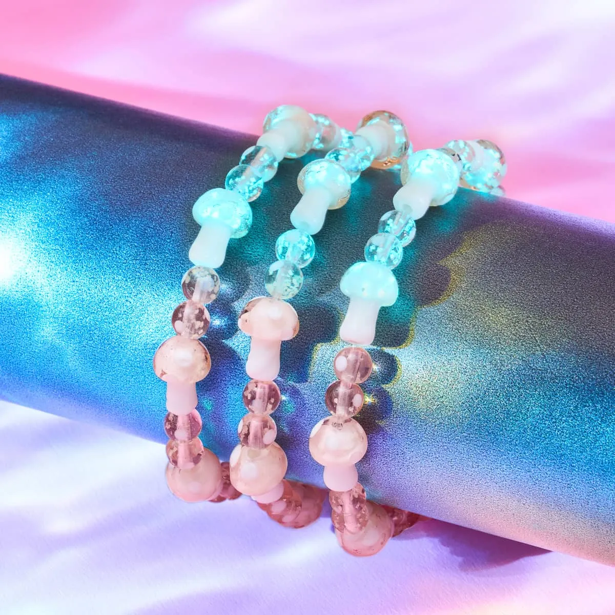 Blush | .925 Sterling Silver | Deluxe Firefly Glass Mushroom Bracelet